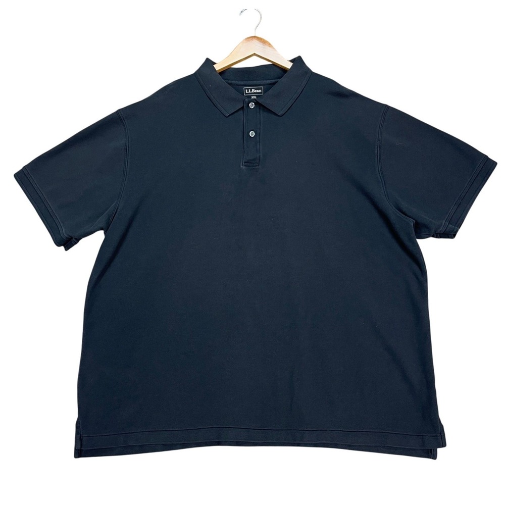 L.L.Bean Polo Shirt Mens XXL Black Short Sleeve 2 Button Placket Ribbed Collar